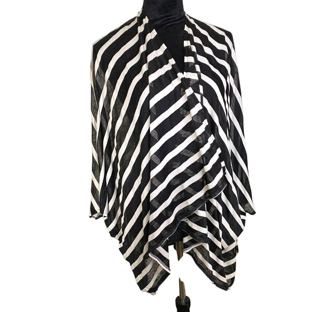 Women’s One Size Black White Striped Open Front Draped Kimono Beach Resort Wear